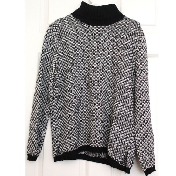 Karen Scott Knit Turtleneck Sweater Long Sleeves Black and White Cotton Sz XL - Picture 1 of 6